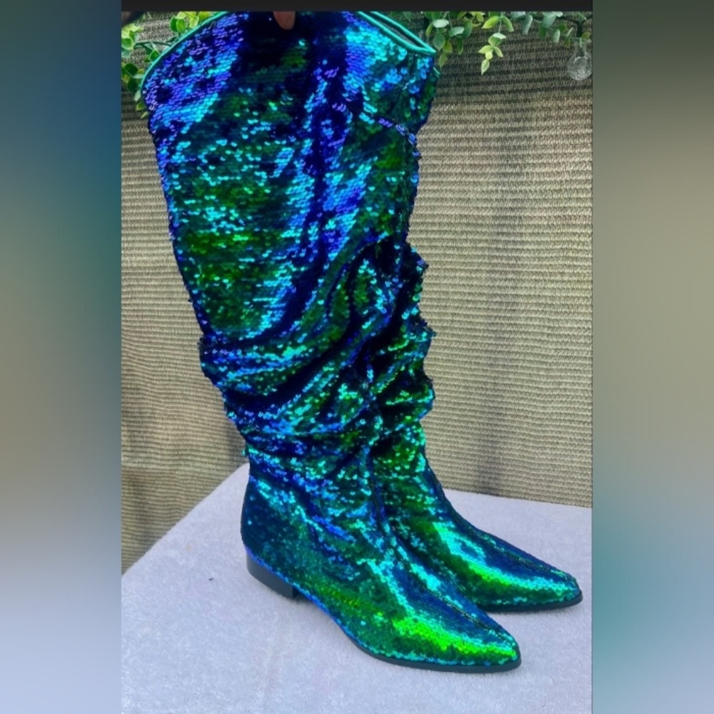 🤠 Mermaid Green/Blue Sequin Cowboy Boots🤠